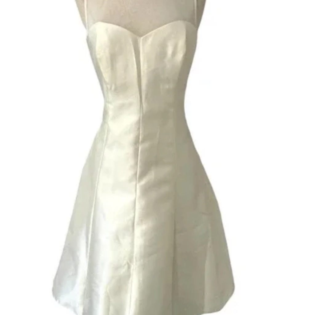 Alfred Sung Ivory Sleeveless Illusion Neckline Dress